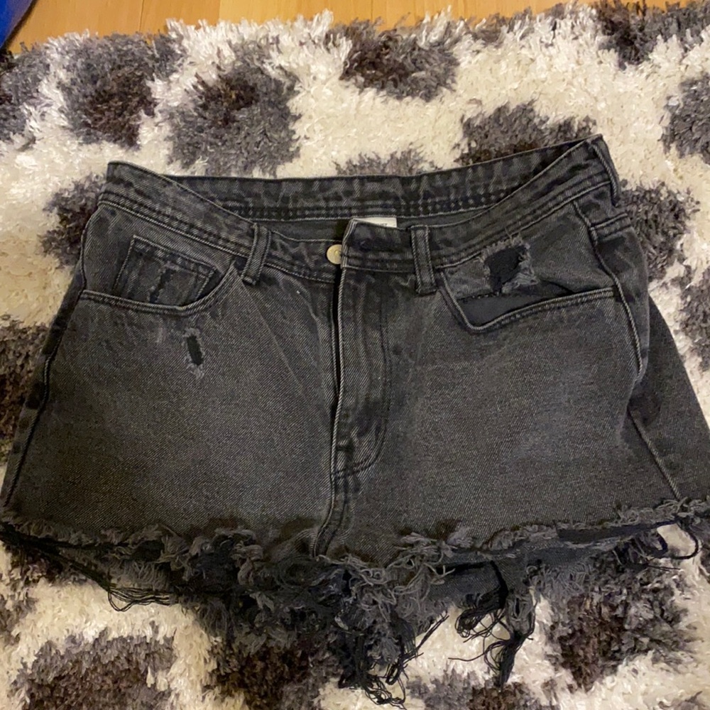 High waist black denim shorts